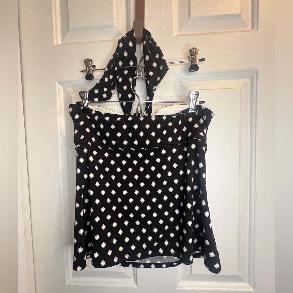Black and White Polka Dot Women's Swim Top - Picture 2 of 5